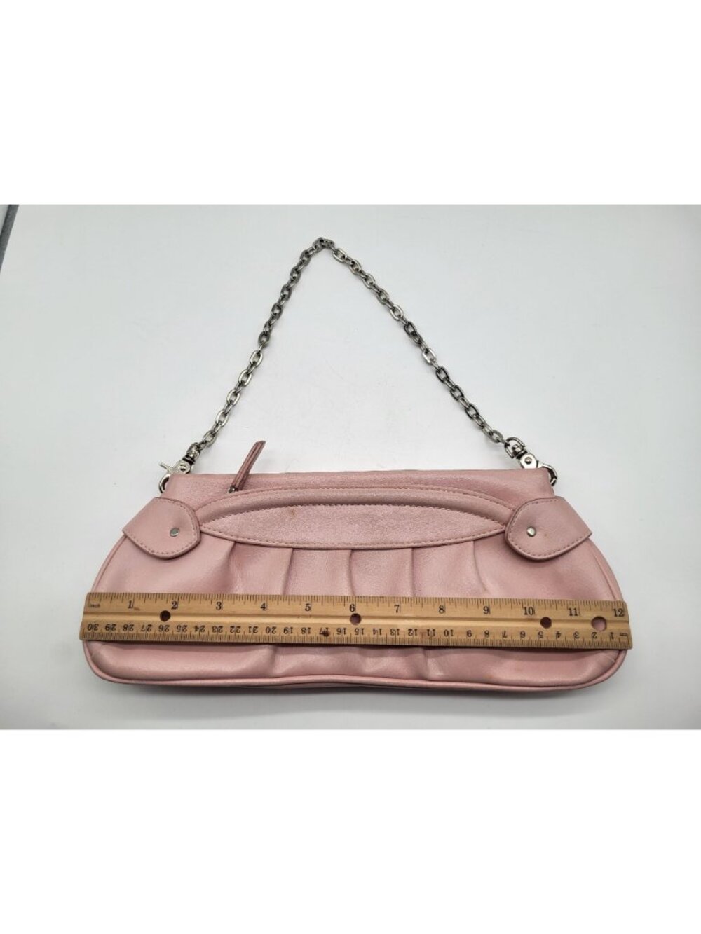 Vintage y2k Pink Faux Leather Purse Handbag Silver Tone Chain The Limited Grunge - Picture 8 of 9